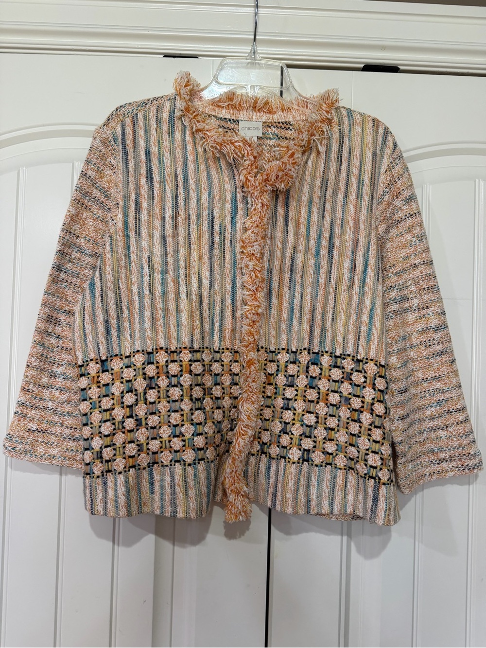 Vintage Chico's Peach-Blend Textured Open Cardigan